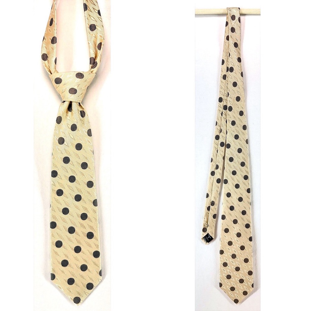 Robert Talbott Silk Necktie Cream Gray Polka Dot Preppy Old Money 58 In academia